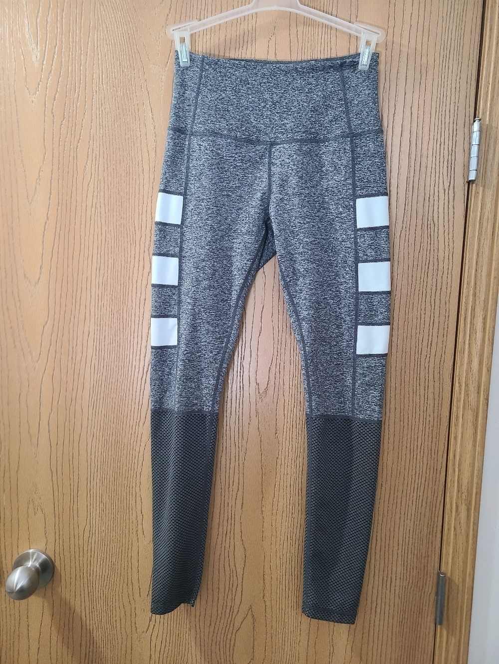 Zella Gray Stripe Mesh Full Length Athletic Yoga Leggings